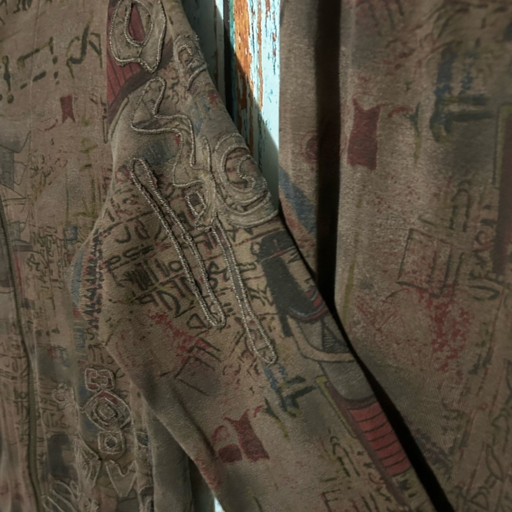Spa by Chico's Brown Artistic Egyptian Print Jacket and Pants Set - Picture 6 of 11
